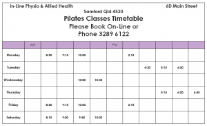 Pilates Timetable